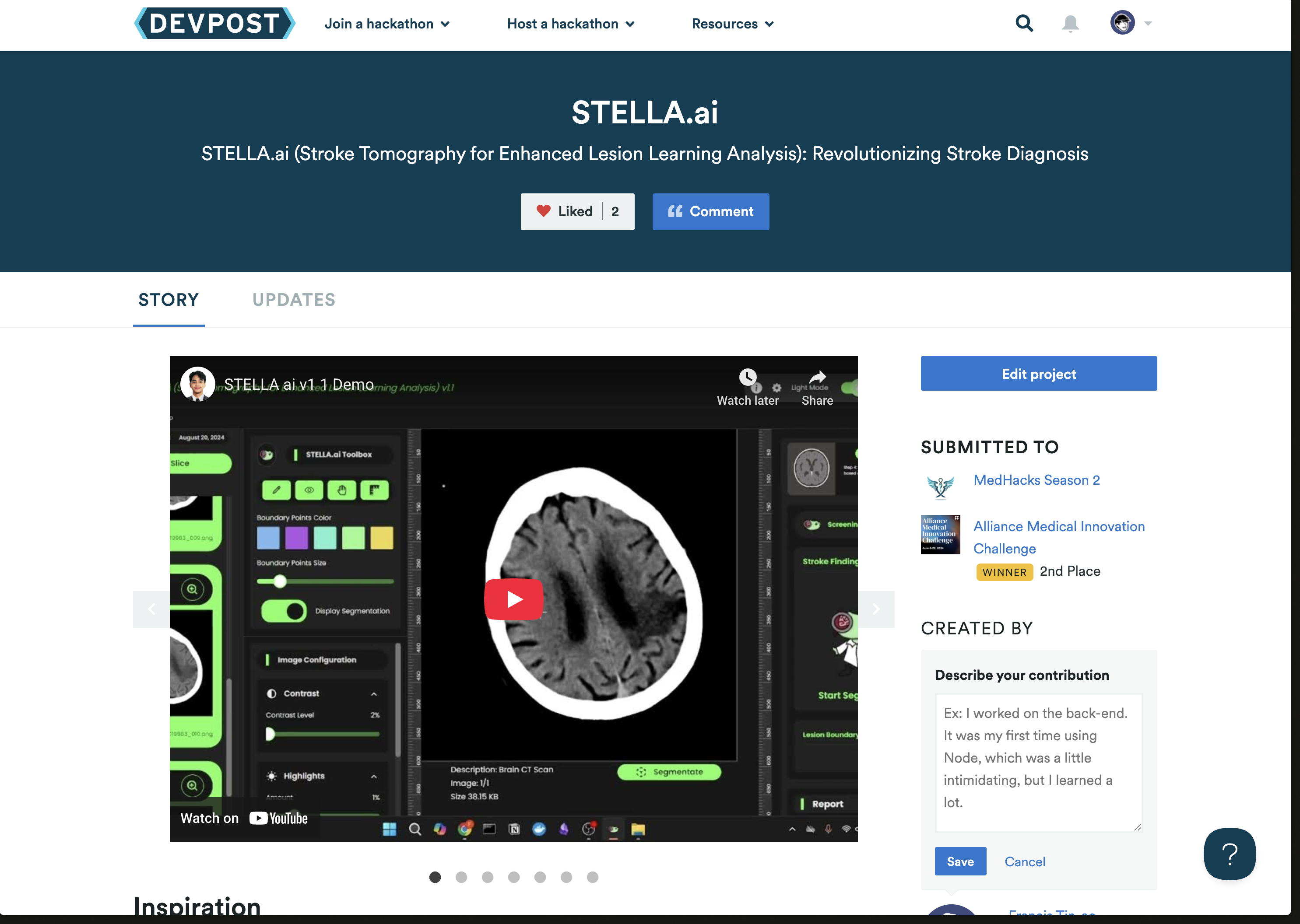 Alliance Medical Innovation Challenge 2025 achievement certificate or award 1